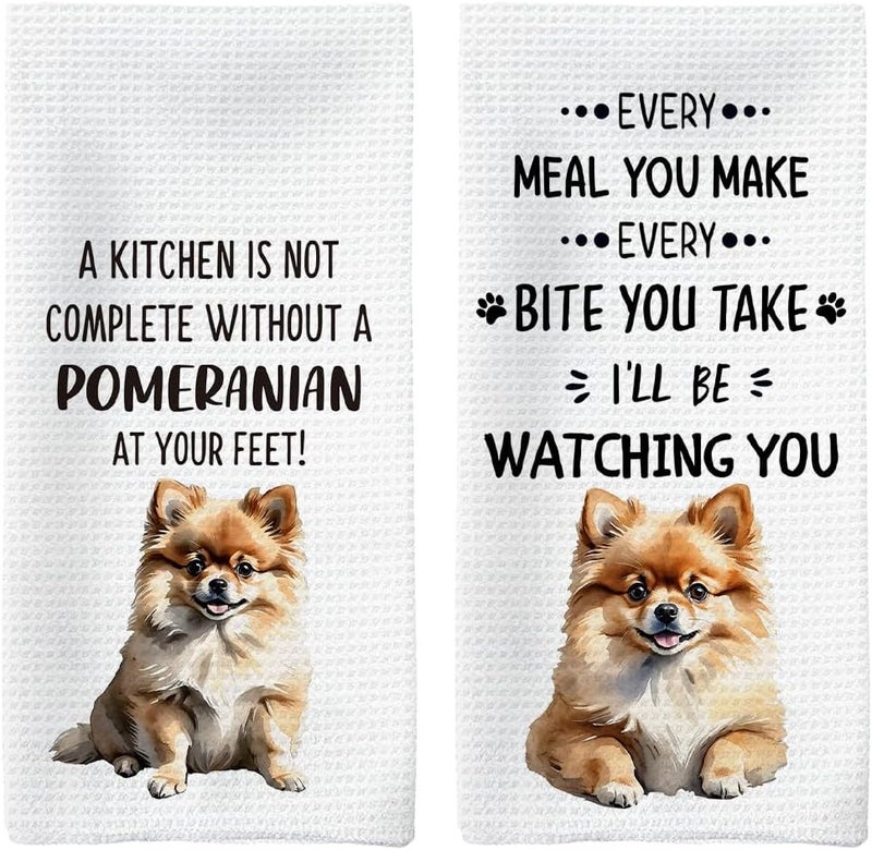 Tzhim Pomeranian Gifts Kitchen Towels Set of 2, Pomeranian Gifts for Women, Pomeranian Dog Dish Towels Tea Towels for Kitchen, Pomeranian Dog Hand Towels, Dog Kitchen Bathroom Decor, 16x24 Inch - Image 1